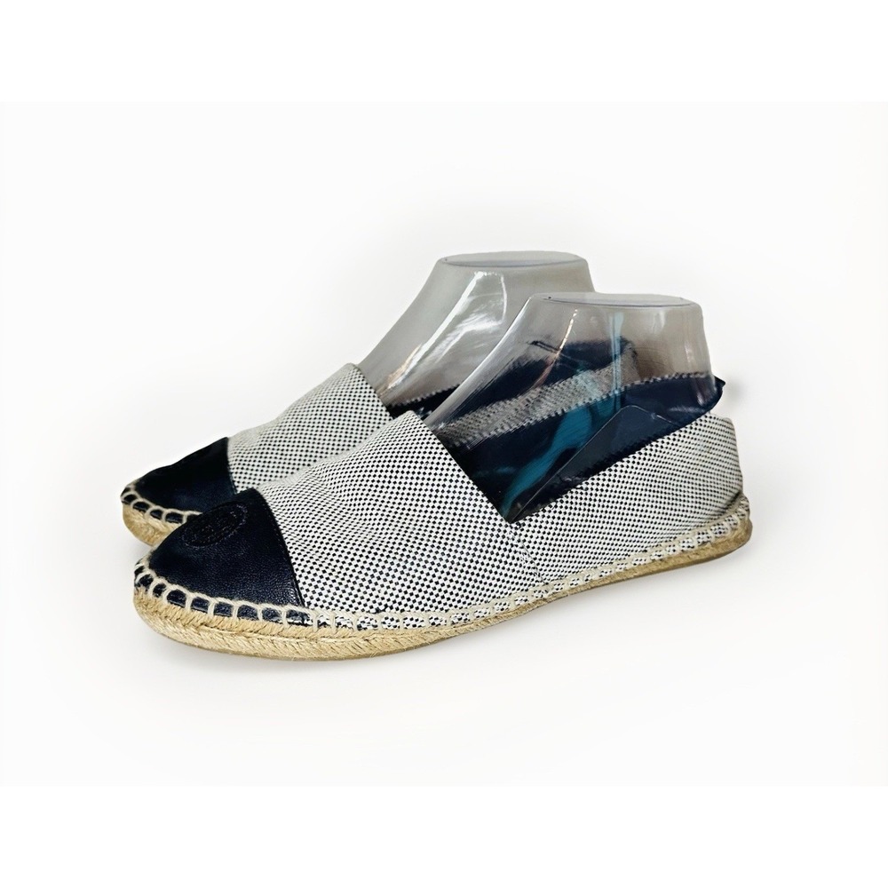 TORY BURCH Blue Tan Espadrilles Flat Slip On Shoes Canvas Color Block Women's 8
